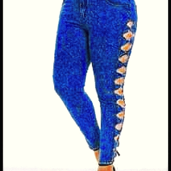 NEW BOW & HOLLOW OUT SIDE DENIM JEAN PLUS SIZE 5XL - Picture 2 of 3